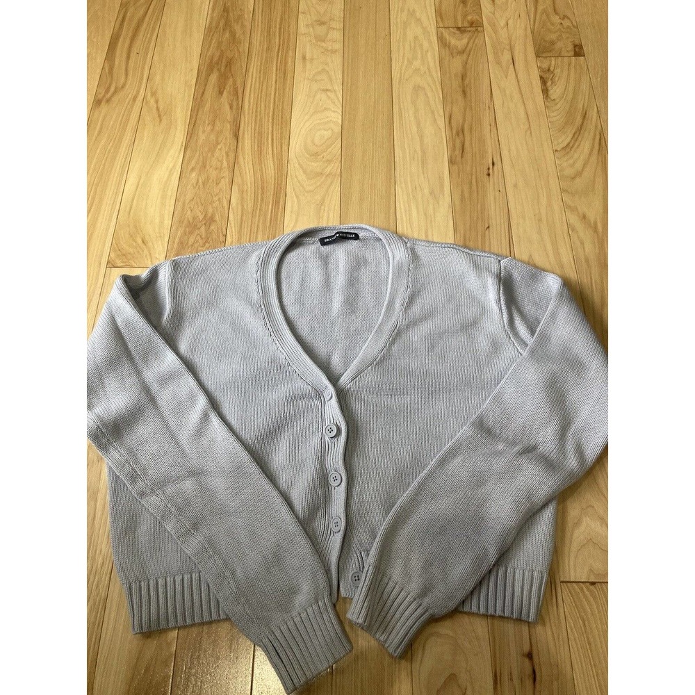 brandy melville Light Blue cotton knitted cropped cardigan